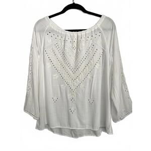 Dylan White Eyelet Embroidered Summer Blouse 3/4 sleeve EUC Size Small